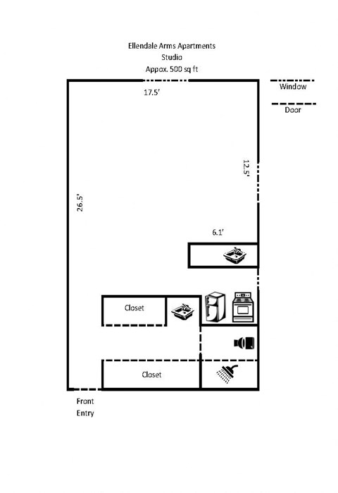 Ellendale Arms Apartments studio floorplan unit 319